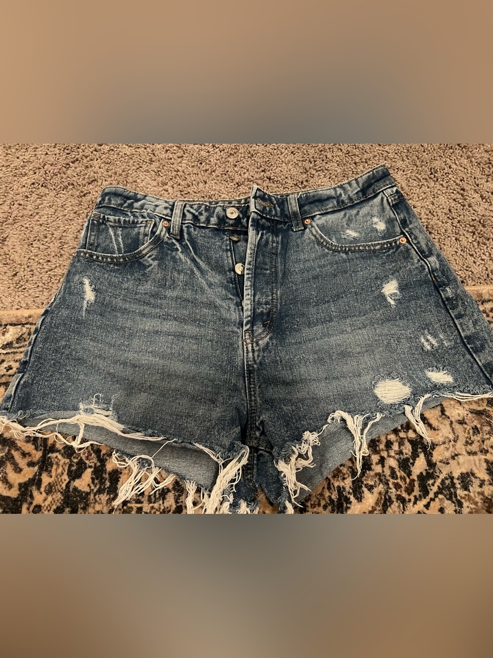 wild fable Distressed Dark Blue High-Rise Denim Shorts